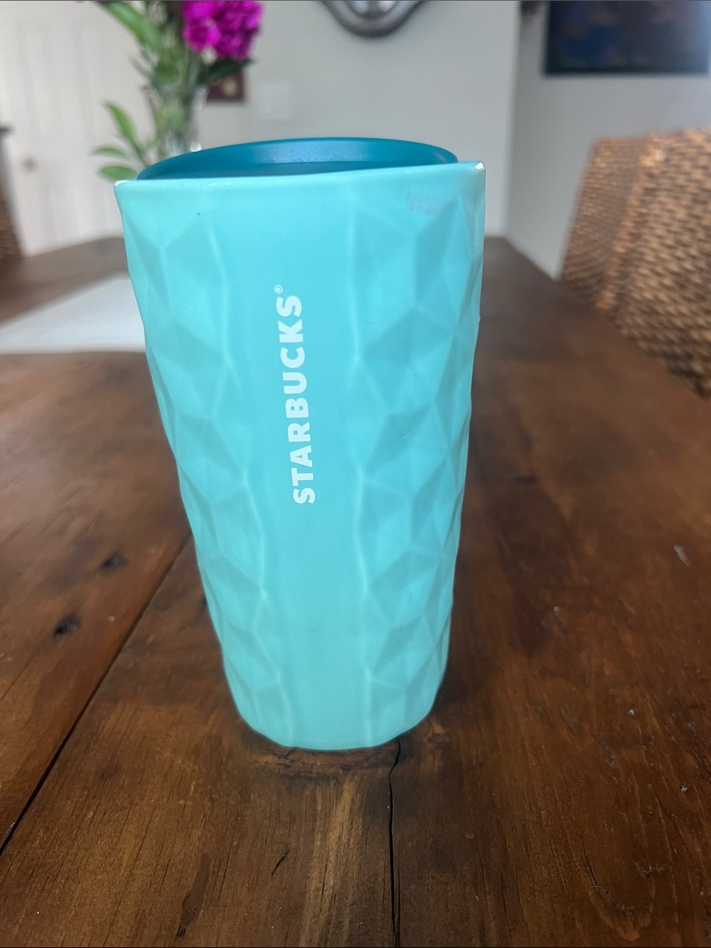 Starbucks Aqua & Teal Geometric Ceramic Tumbler